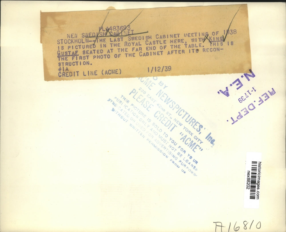 1939 Press Photo King Gustav at Cabinet Meeting Stockholm Sweden