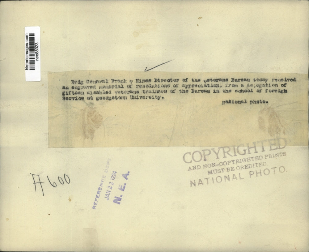 1924 Press Photo Brig General Frank Hines Director Veterans Bureau