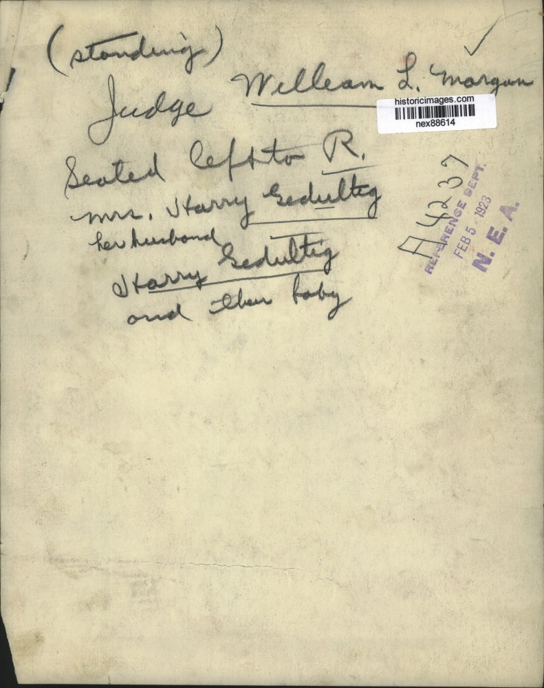 1923 Press Photo Judge William Morgan, Mr & Mrs Harry Sedulteg & Their Baby