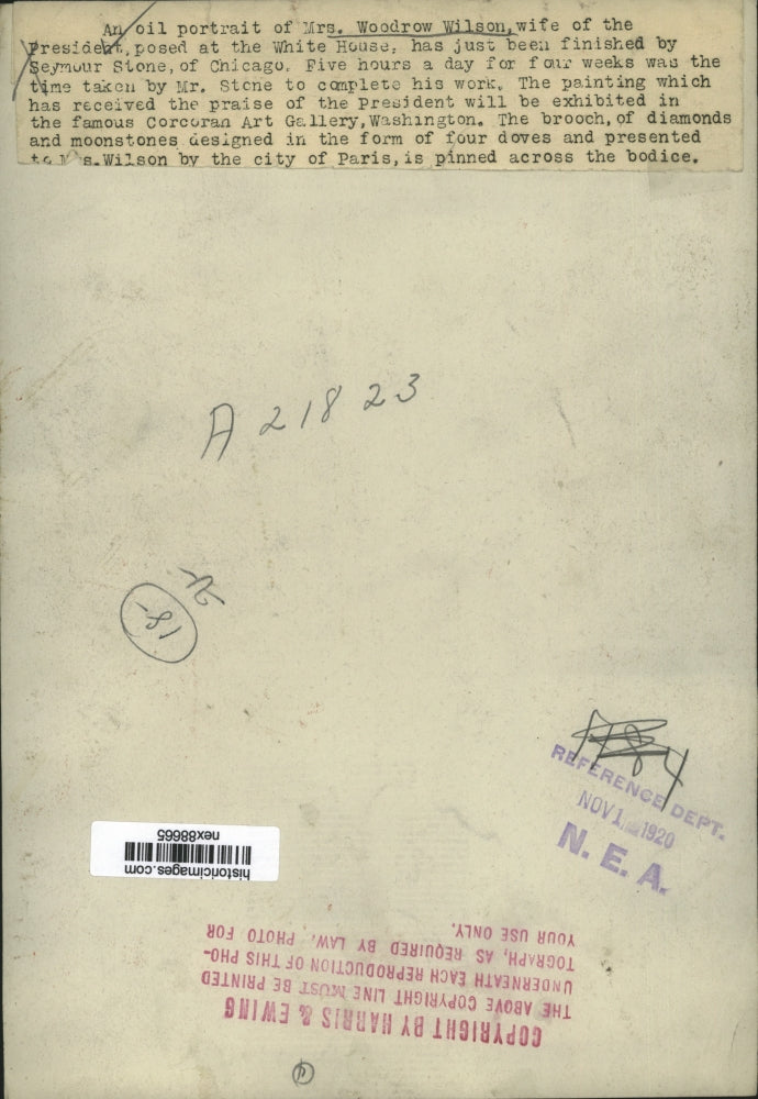 1920 Press Photo Portrait of Woodrow Wilson by Seymour Stone of Chicago