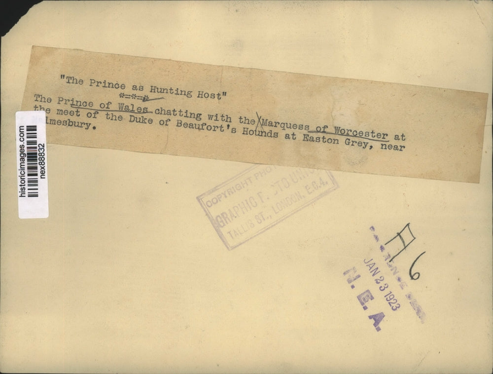 1923 Press Photo Prince of Wales & Marquess of Worcester at Meet Duke's Hounds