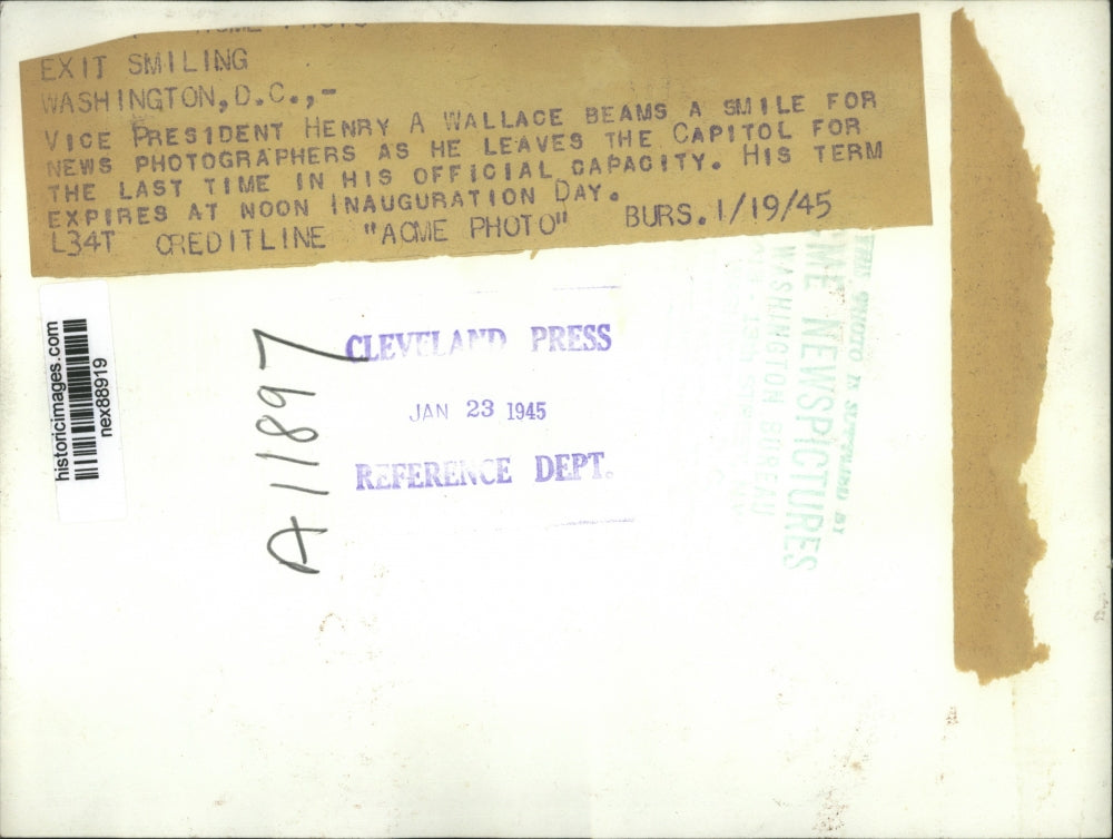 1945 Press Photo Vice President Henry A Wallace Leaves White House Washington DC