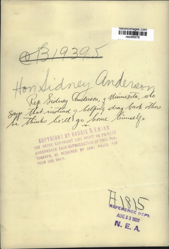 1922 Press Photo Representative Sidney Anderson of Minnesota