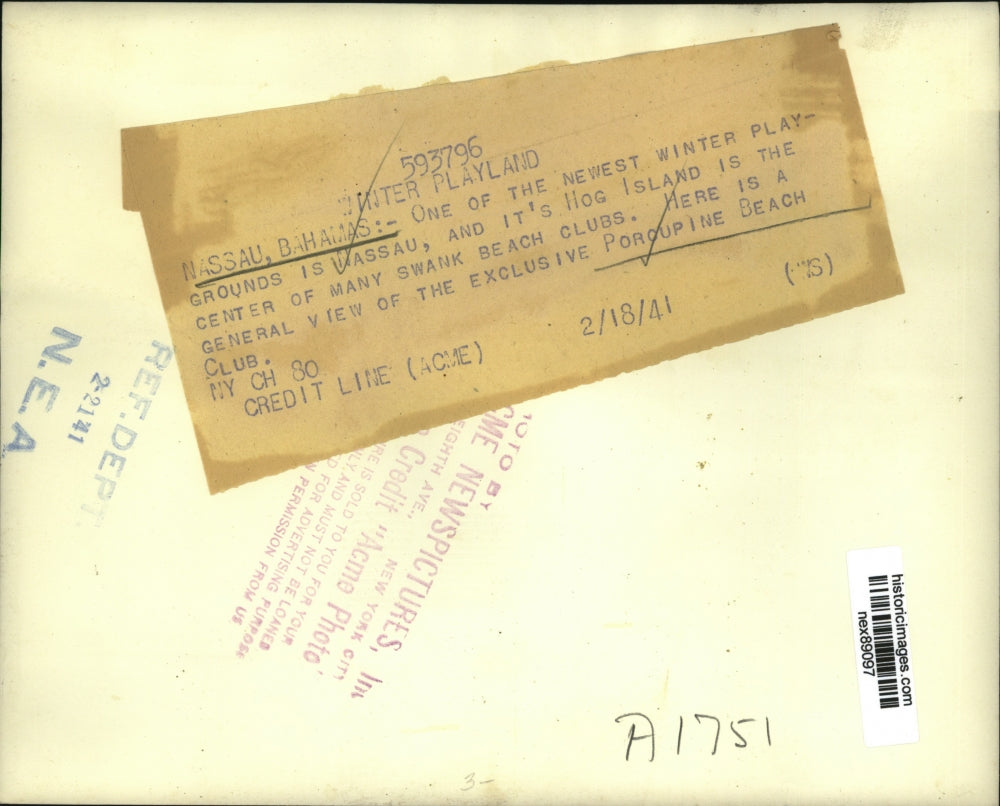 1941 Press Photo Porcupine Beach Winter Playground in Nassau Bahamas