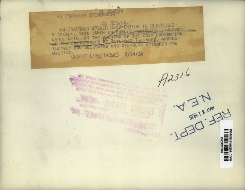 1935 Press Photo Brotherhood of Railroad Trainmen Convention in Cleveland Ohio