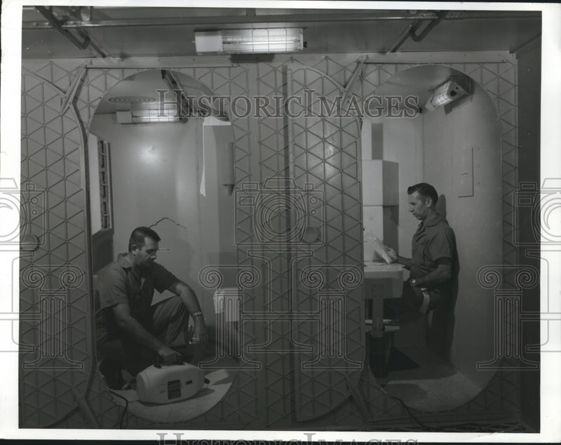Load image into Gallery viewer, 1969 Press Photo Checking Out Equipment Wast Management &amp; Food for Saturn V
