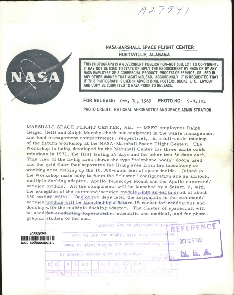 Load image into Gallery viewer, 1969 Press Photo Checking Out Equipment Wast Management &amp; Food for Saturn V
