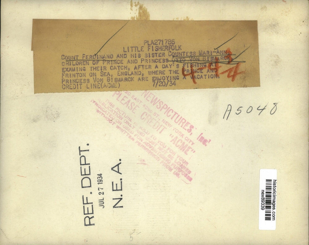 1934 Press Photo Count Ferdinand & Sister Countess Mari-Ann Fishing Frinton Engl