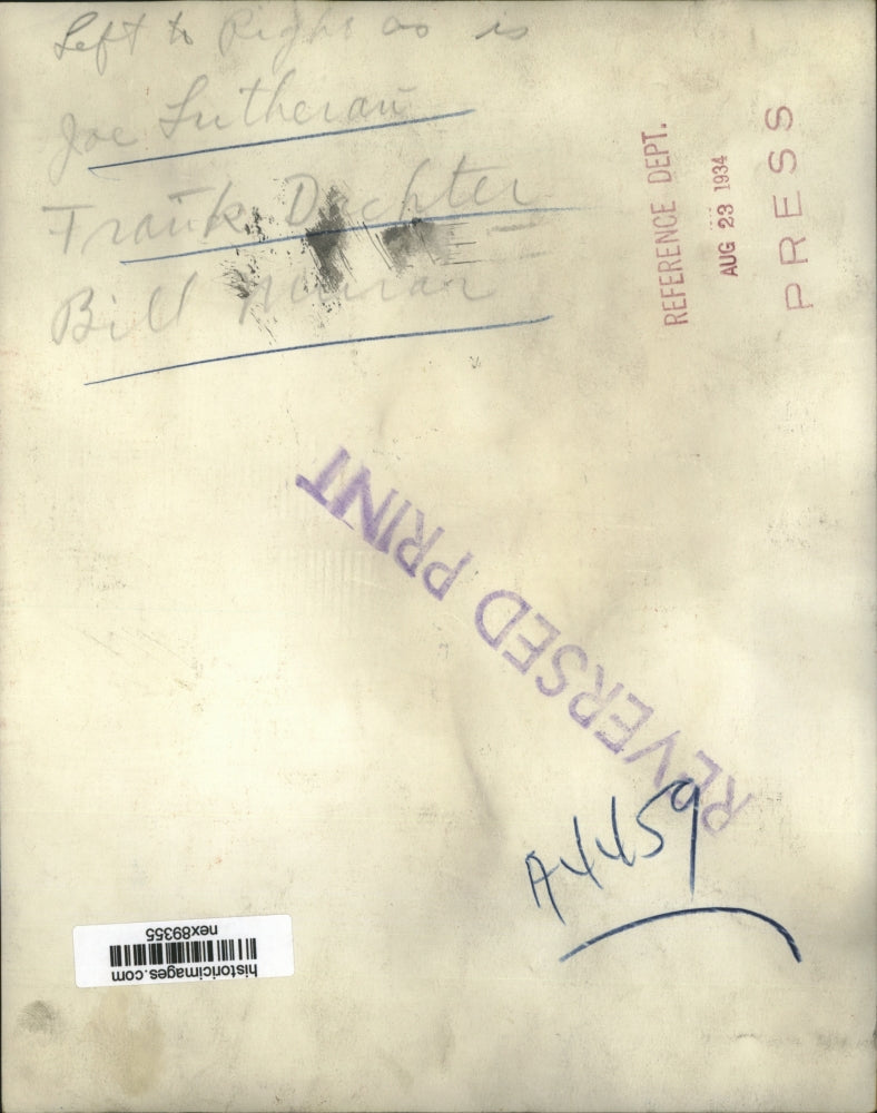 1934 Press Photo Joe Lutheran, Frank Dachter, Bill Narran