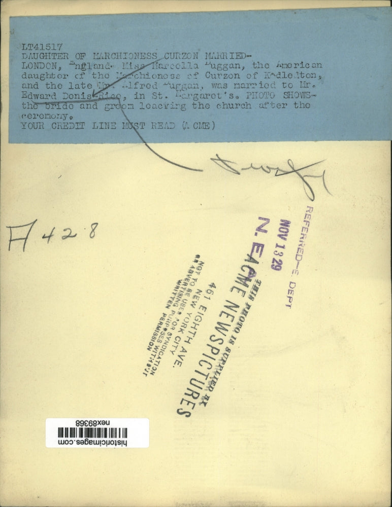 1929 Press Photo Marcells Duggan Marries Edward Dennis Rice Leaving St Margarets