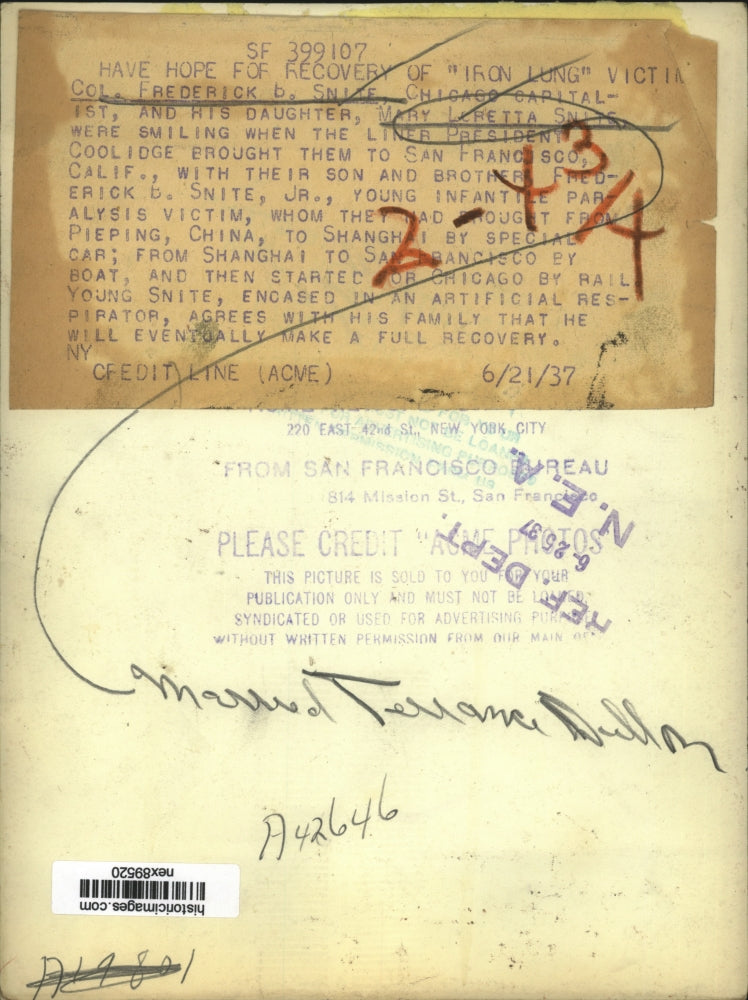 1937 Press Photo Colonel Frederick B Snite & Daughter Mary Loretta Snite