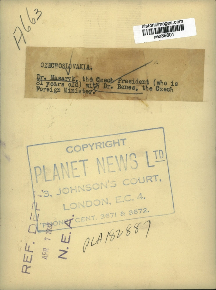 1932 Press Photo Dr Masaryk Czech President & Dr Benes Czech Foreign Minister