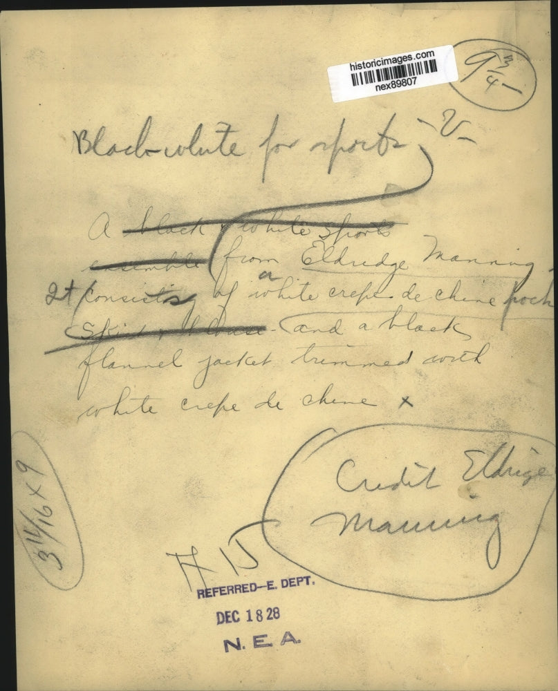 1928 Press Photo Black & White Crepe De Chine Frock by Eldridge Manning