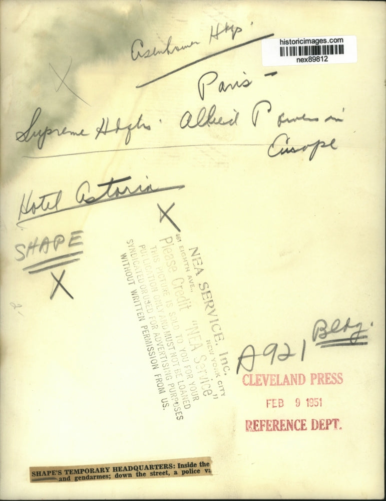 Load image into Gallery viewer, 1951 Press Photo Shape's Temporary HQ at Hotel Astoria in Paris
