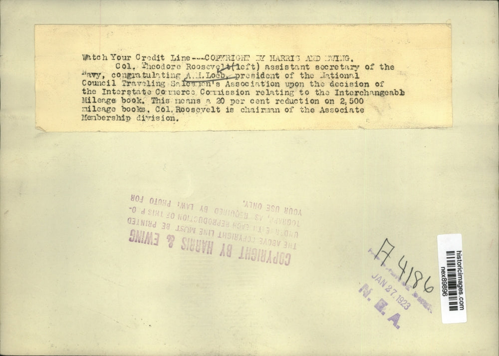 1923 Press Photo Colonel Theodore Roosevelt Assistant Secretary Navy & AM Loeb