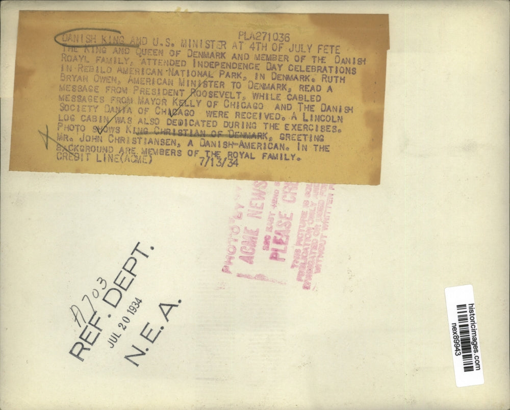 1934 Press Photo King Christian of Denmark & Mr John Christiansen