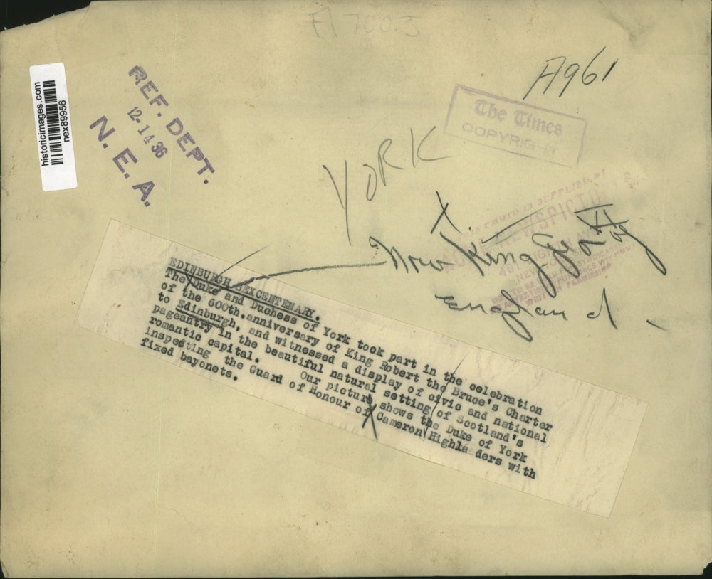 1936 Press Photo Duke of York Inspecting the Guard of Honor of Cameron Highlande