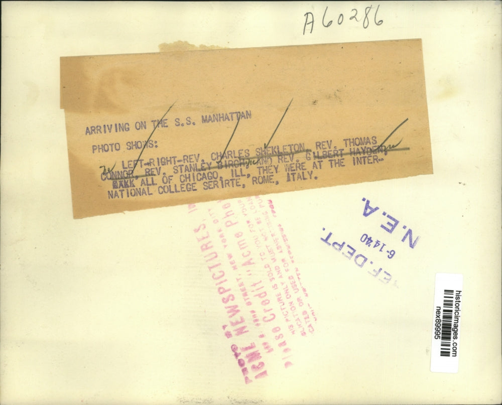 1940 Press Photo Reverend's Shekleton, Connor, Birch, Hayden Attend School Rome