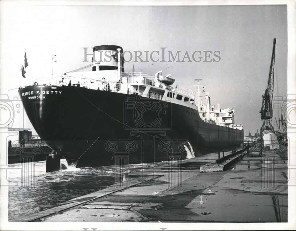 1957 Press Photo St Nazaire Shipyard France Tanker George F Getty Docked