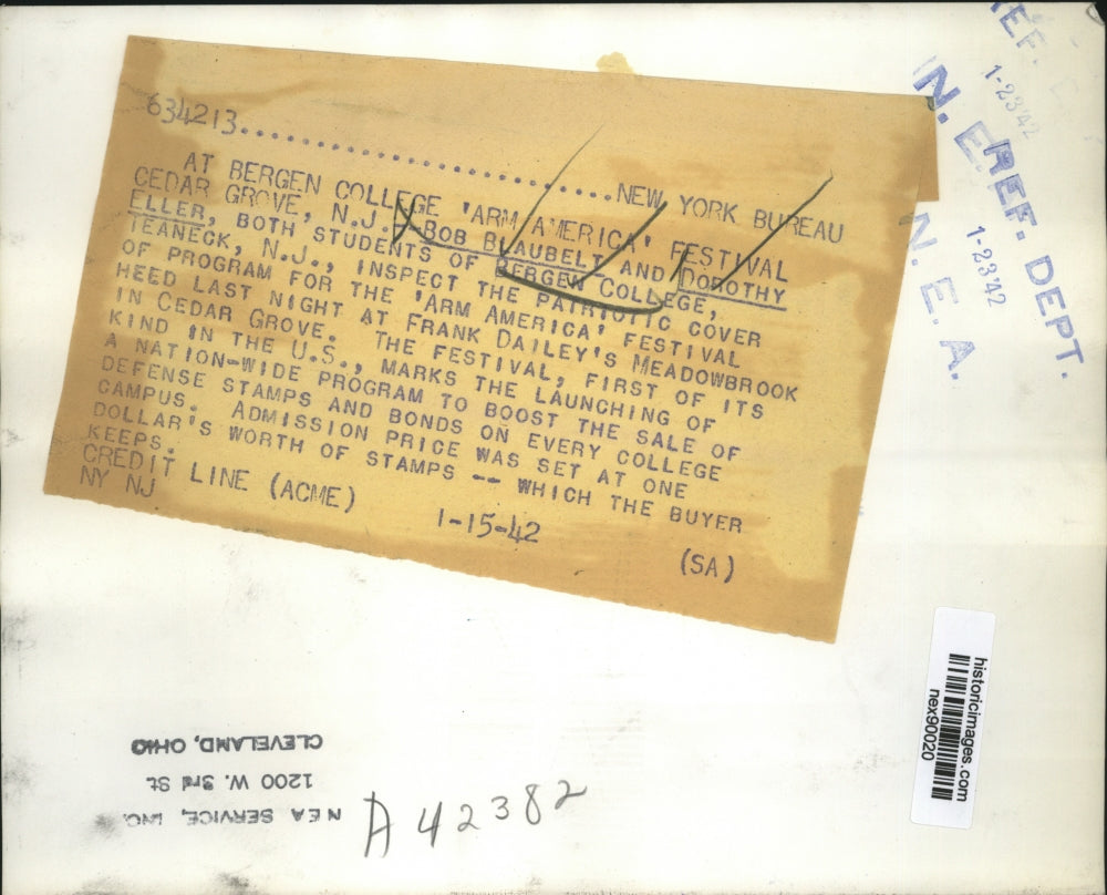 1942 Press Photo Bob Blaubelt & Dorothy Eller Students at Bergen College NJ