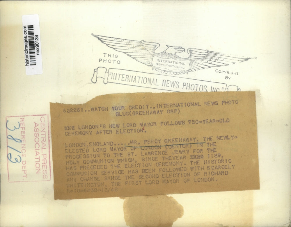 1938 Press Photo Mr Percy Greenaway Newly Elected Lord Mayor of London