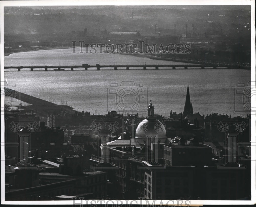 1960 Press Photo Dome of State House View From Custom House Tower Charles River