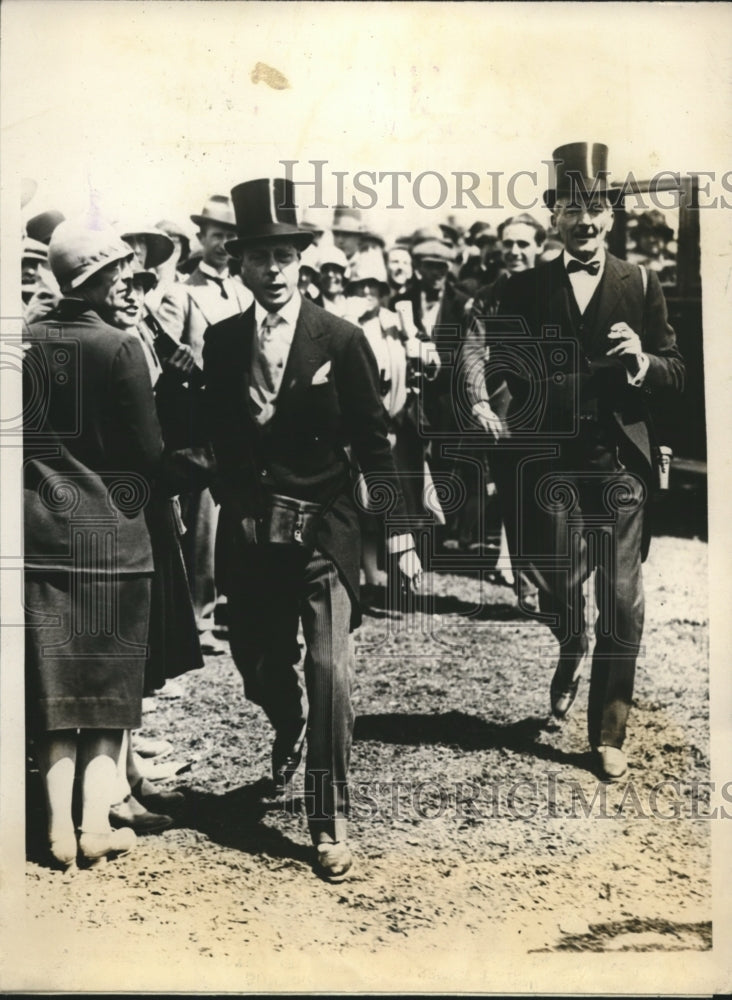 Load image into Gallery viewer, 1928 Press Photo Prince of Wales &amp; Colonel Trotter Arrving English Derby
