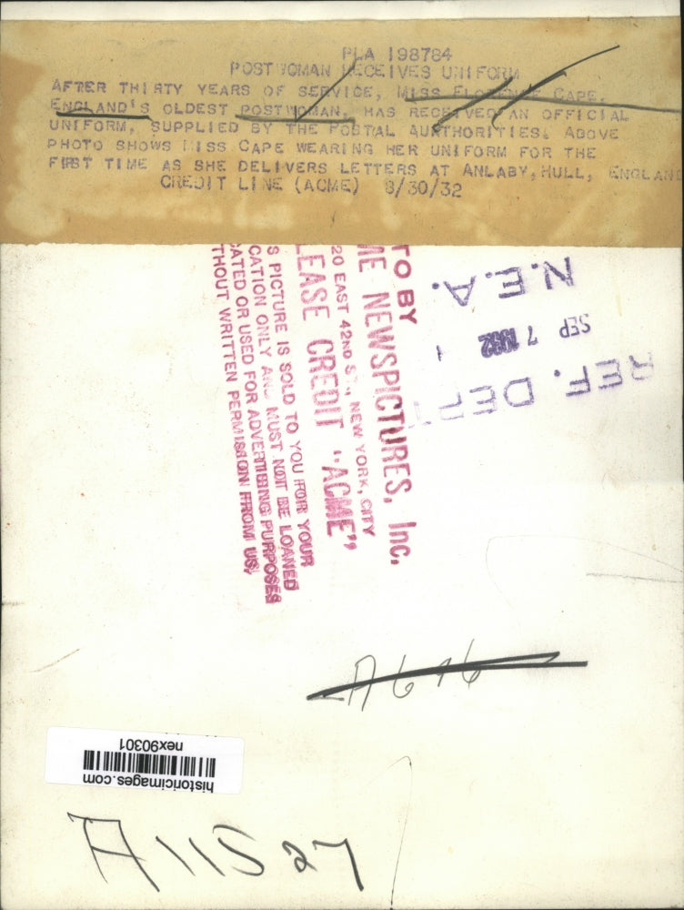 1932 Press Photo Florence Cape Englands Oldest Postwoman