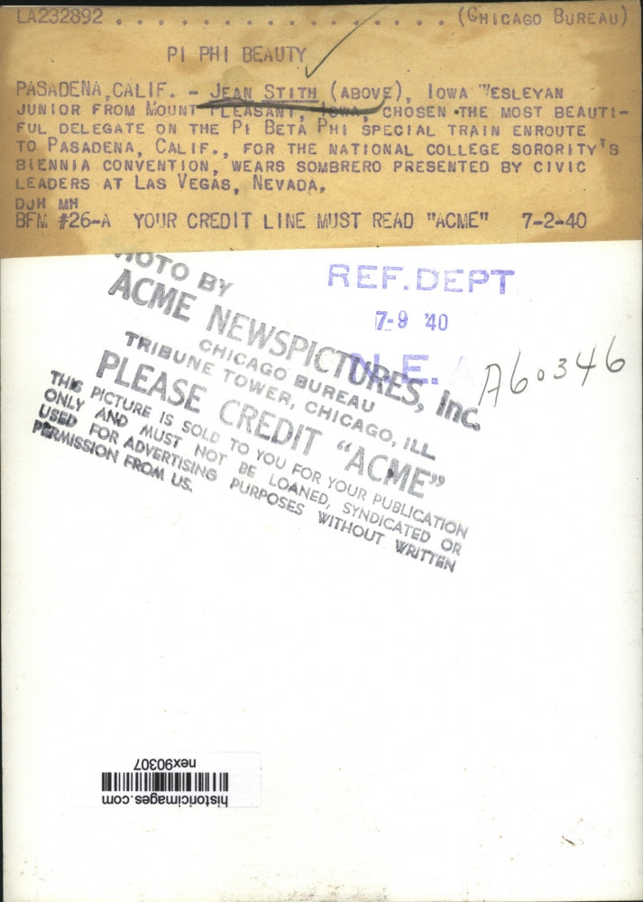 1940 Press Photo Jean Stith Iowa Wesleyan Pi Beta Phi Beauty Queen