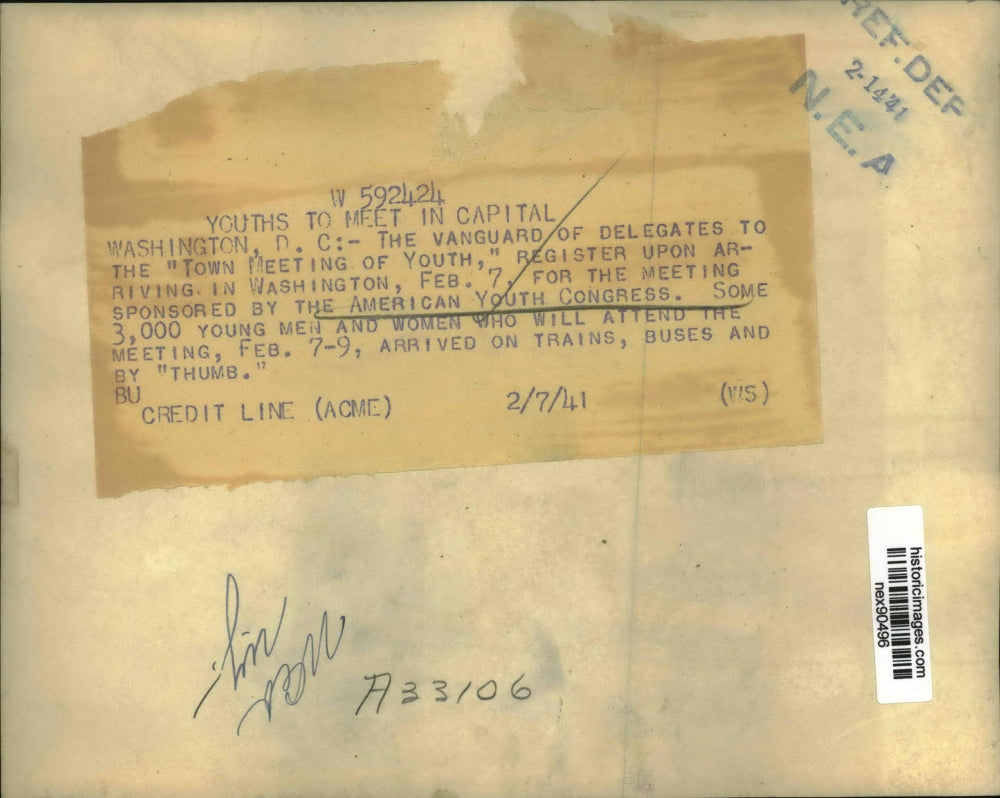 1941 Press Photo Vanguard of Delegates at American Youth Congress in Washington