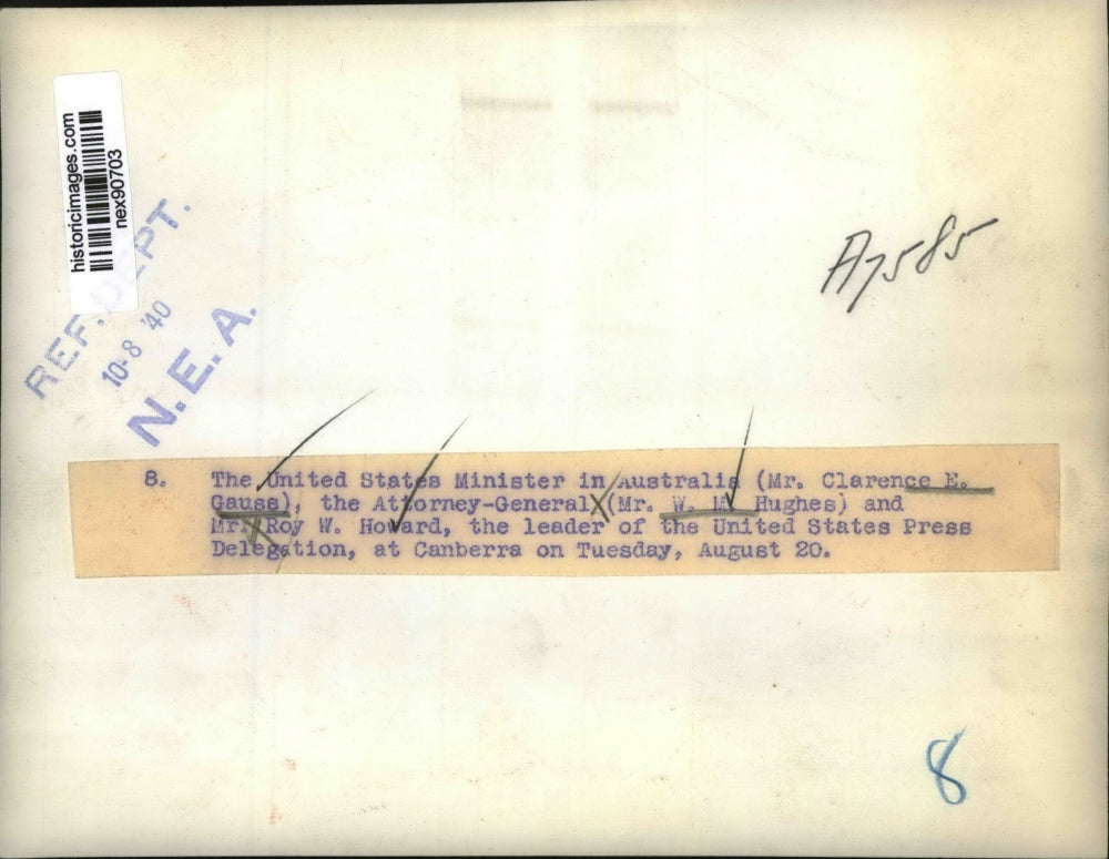 1940 Press Photo US Minister in Australia Clarence Guase & Attorney Gen Hughes