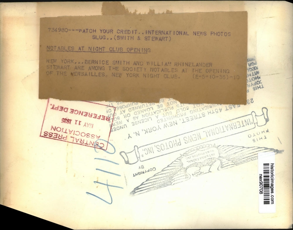 1935 Press Photo Bernice Smith William Rhinelander Stewart Versailles Night Club