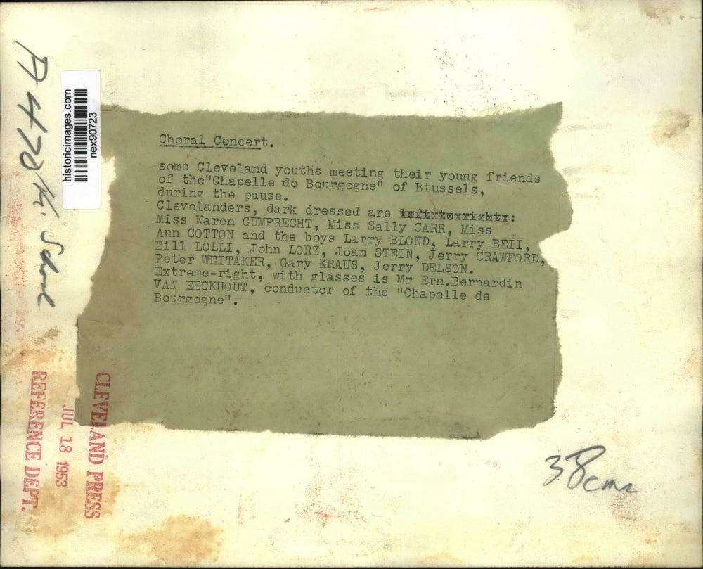 1953 Press Photo Cleveland Youth Meet Chapelle de Bourgogne of Brussels