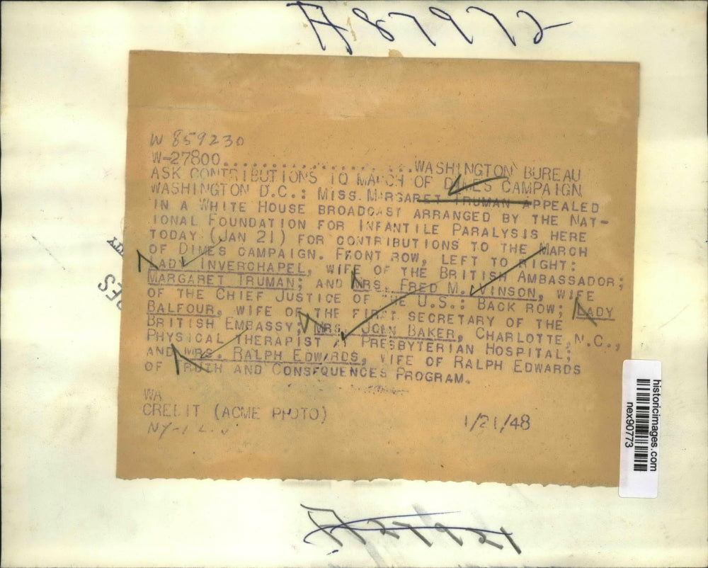 1948 Press Photo Margaret Truman Asking for Contributions for March of Dimes