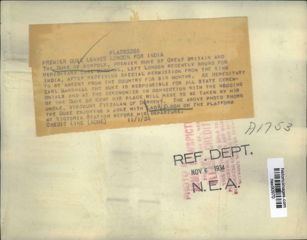 1934 Press Photo Duke of Norfolk Premier Duke of Great Britain & Earl Marshal