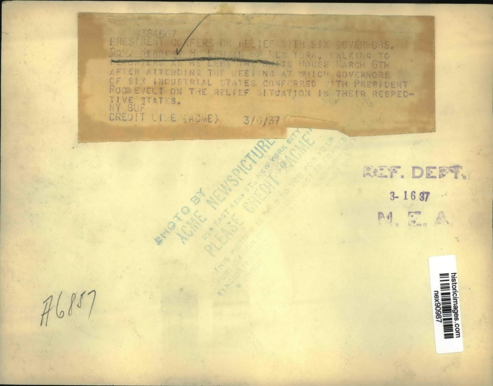 1937 Press Photo New York Governor Herbert H Lehman and Reporters at White House