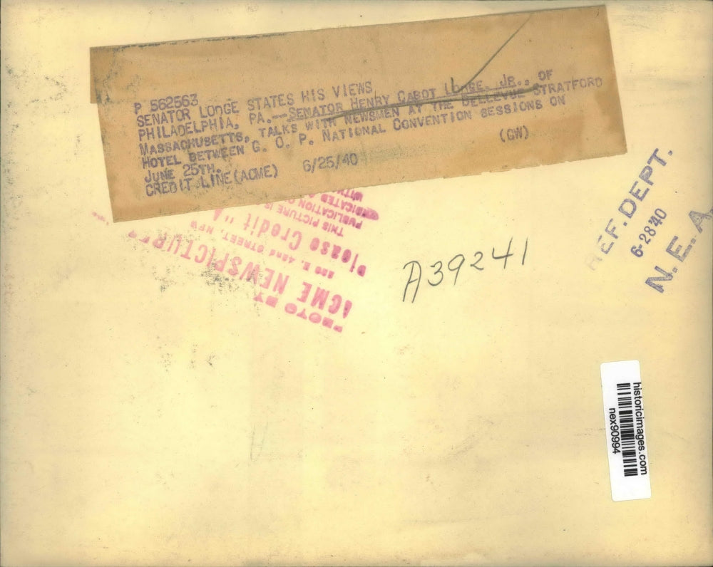 1940 Press Photo Senator Henry Cabot Lodge Jr at GOP National Convention