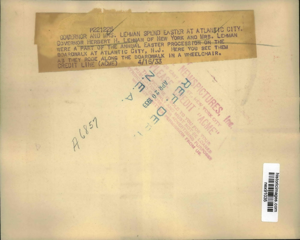 1933 Press Photo Governor & Mrs Herbert Lehman of New York on Easter Atlantic Ci