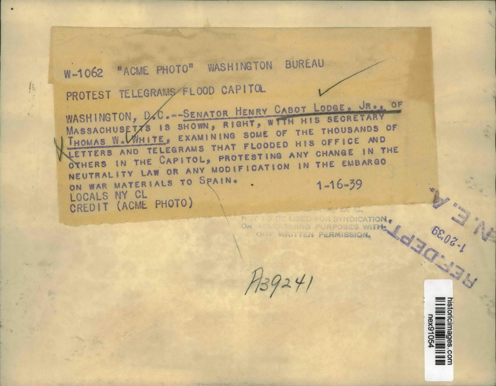 1939 Press Photo Senator Henry Cabot Lodge & His Secretary Thomas White