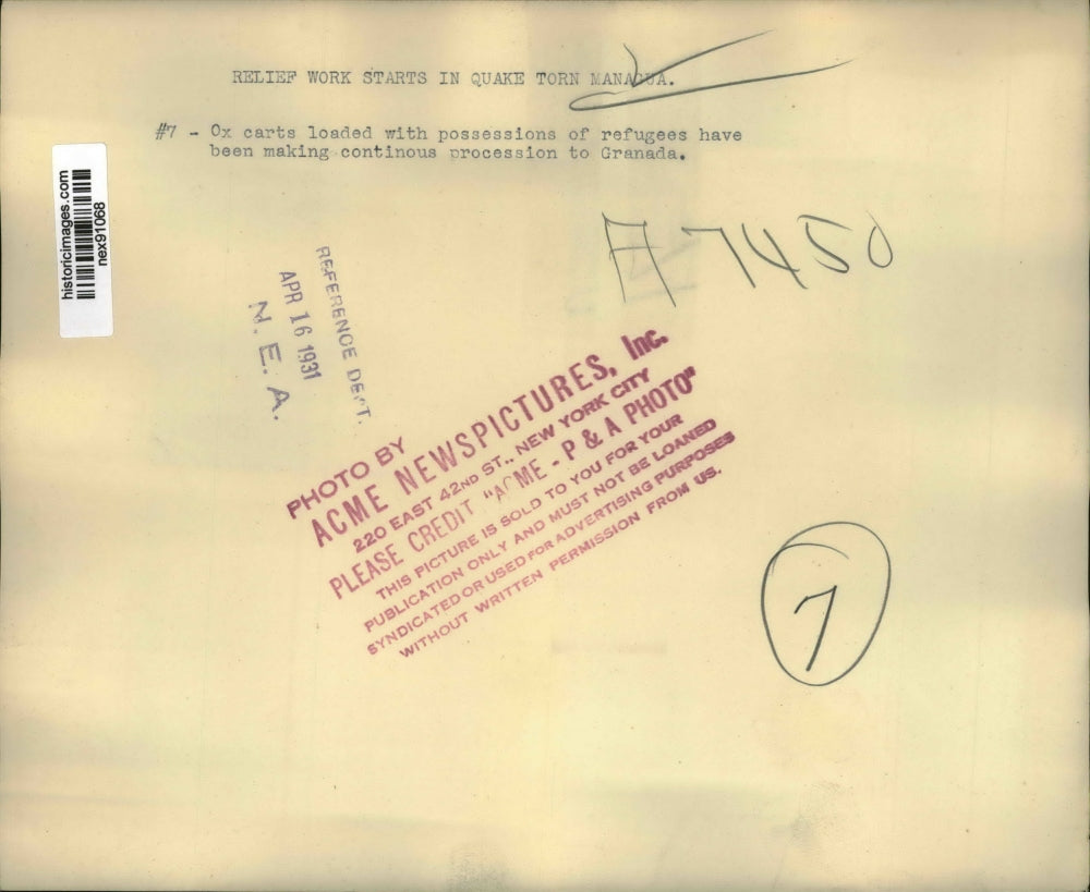 1931 Press Photo Ox Carts Loaded with Refugee Possessions in Manacua