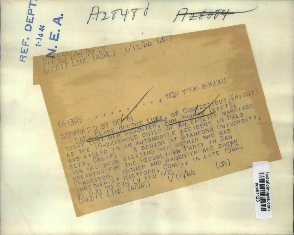 1944 Press Photo Ann Brokaw Daughter of Clare Boothe Luce Dies in Auto Accident