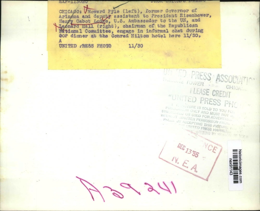 1955 Press Photo Howard Pyle Former Arizona Governor & Deputy Assist to Presiden