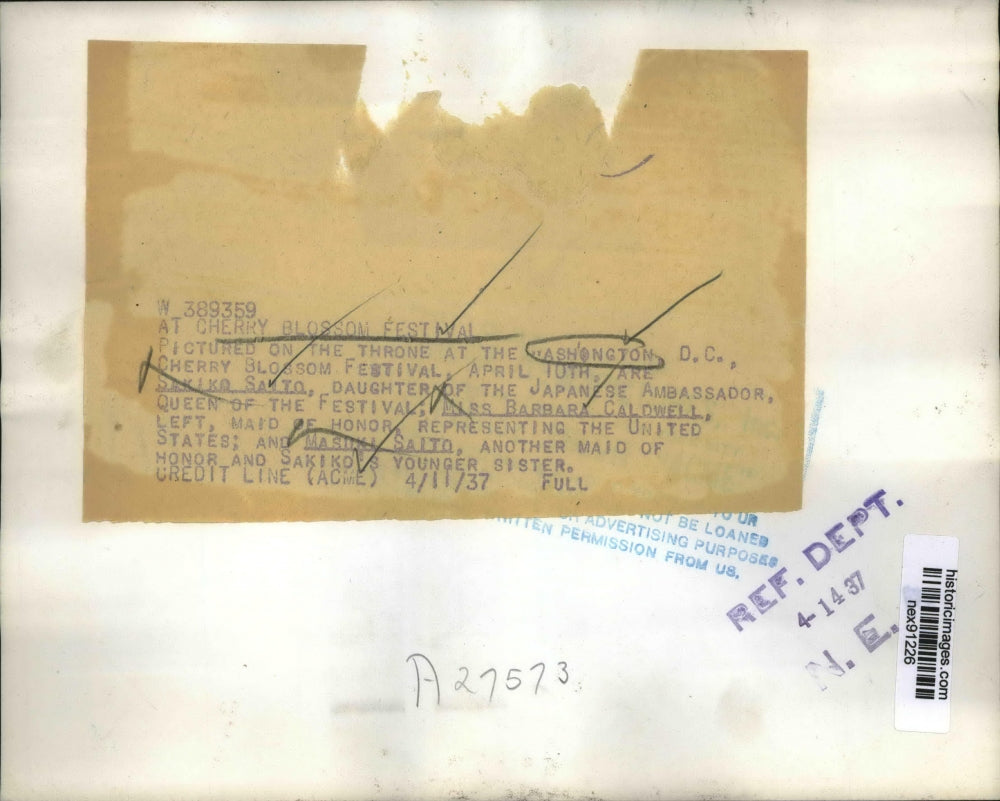 1937 Press Photo Sekiko Santo Daughter Japan Queen of Cherry Blossom Festival