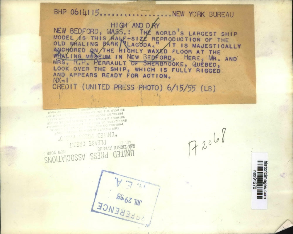 1955 Press Photo Whaling Museum in New Bedford Reproduction of Lagoda