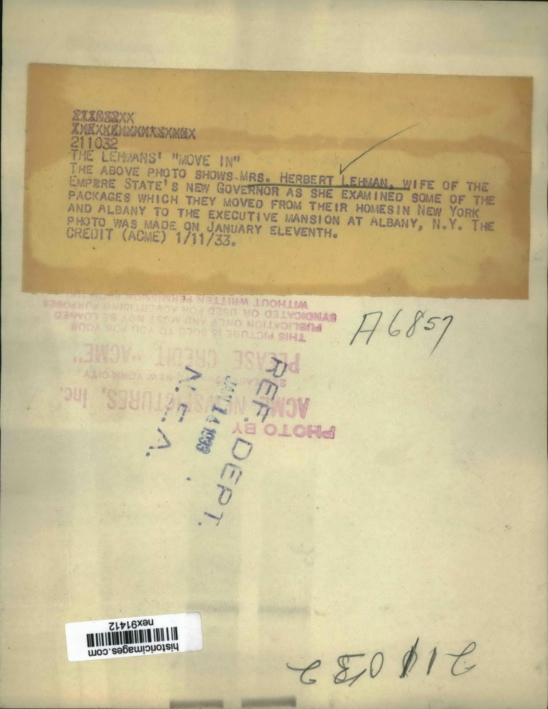 1933 Press Photo Mrs Herbert Lehman Wife of Governor of New York Moving