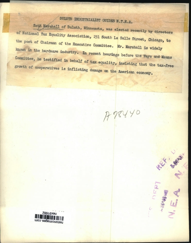 1948 Press Photo Seth Marshall Director of National Tax Equality Association