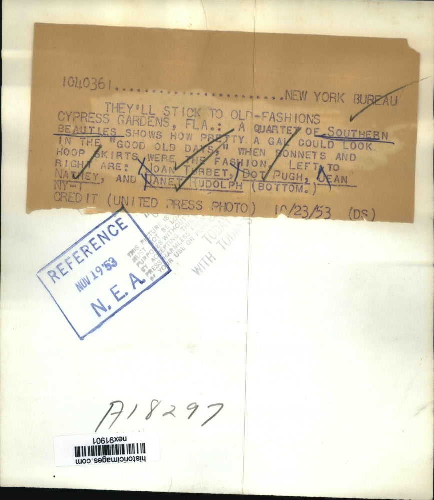 1953 Press Photo Quartet Southern Beauties of Cypress Gardens Florida