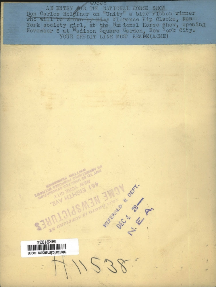 1928 Press Photo Don Charles Holpfner on Unity a Blue Ribbon Winner - nex91924