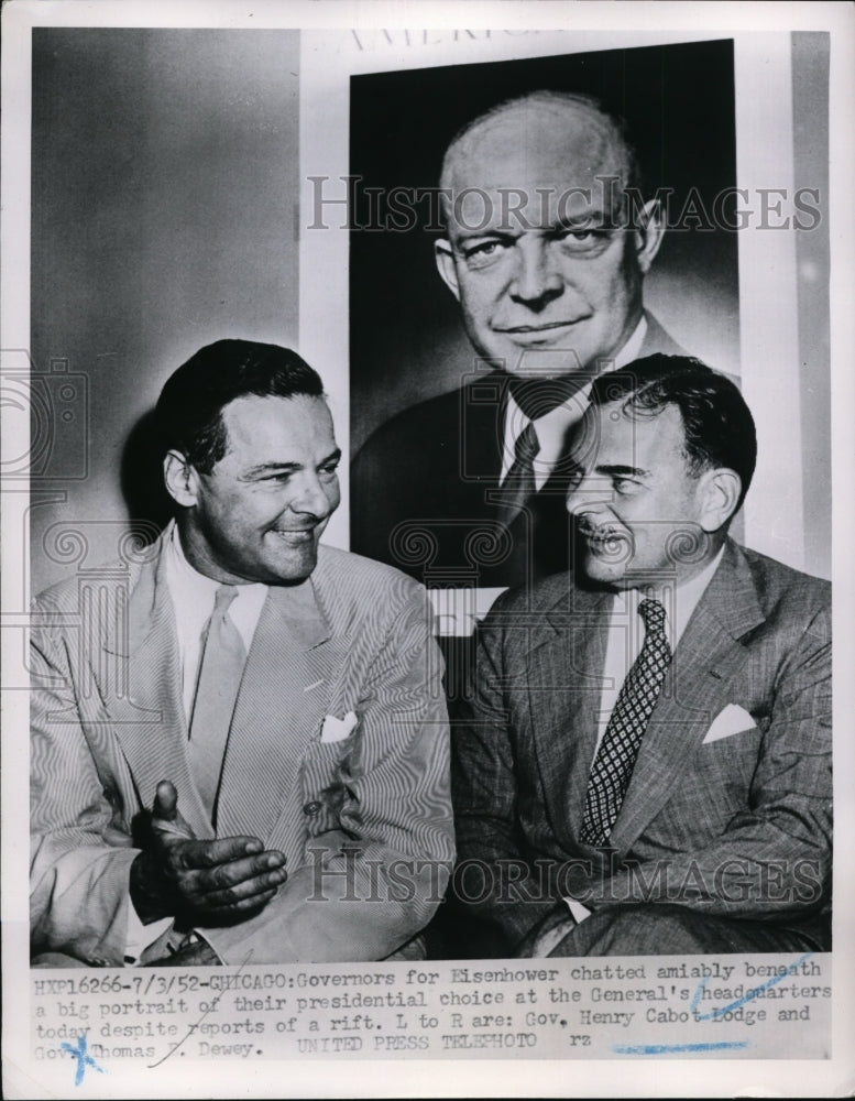 1952 Press Photo Governors for Eisenhower Gov Henry Cabot Lodge & Thomas Dewey