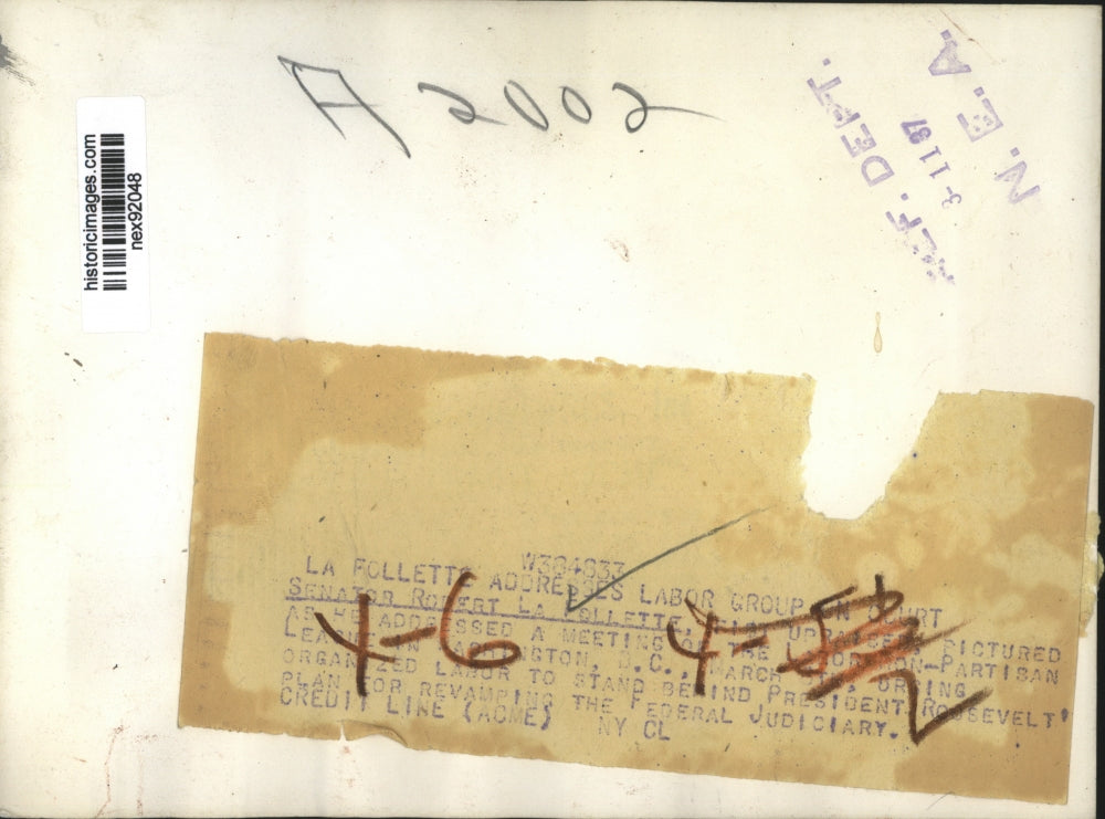 1937 Press Photo Senator Robert Follette Addresses Labor Group